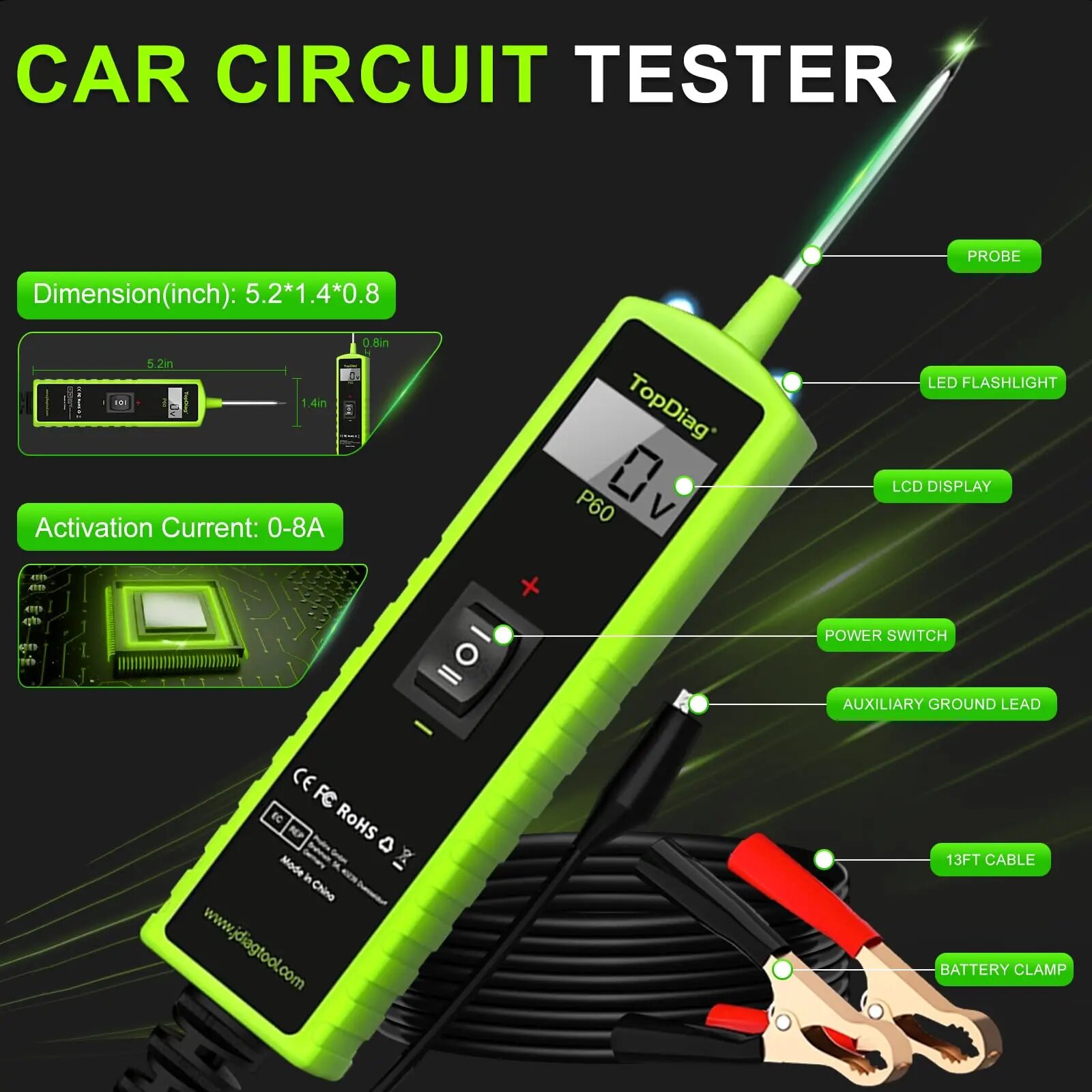 Power Tools Automotive - Testeur de circuit électrique automobile Jdiag